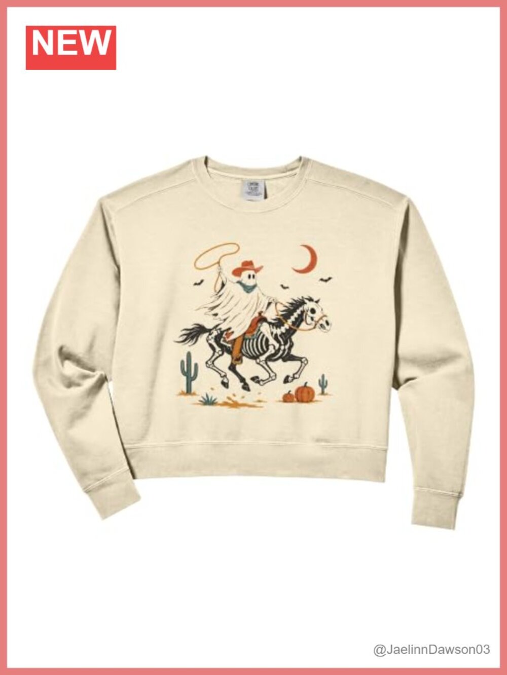 Western Cowboy Ghost Skeleton Horse Halloween Crop Sweatshirt Cotton Blend